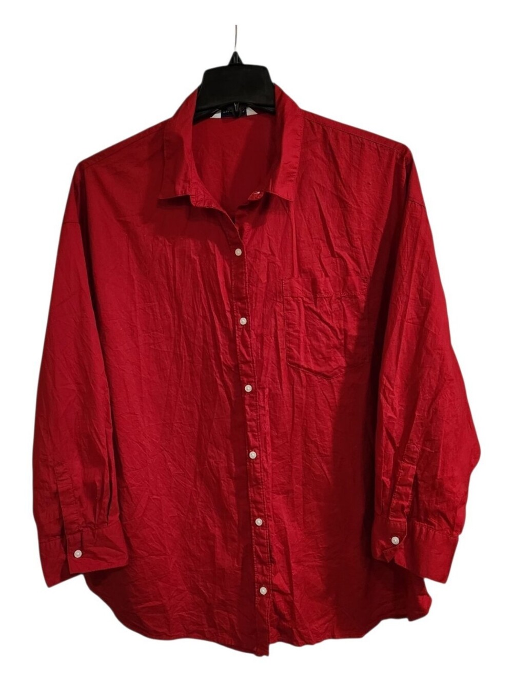 Old Navy Boyfriend Shirt Women Top XL Red Button Up Collared 100% Cotton Casual